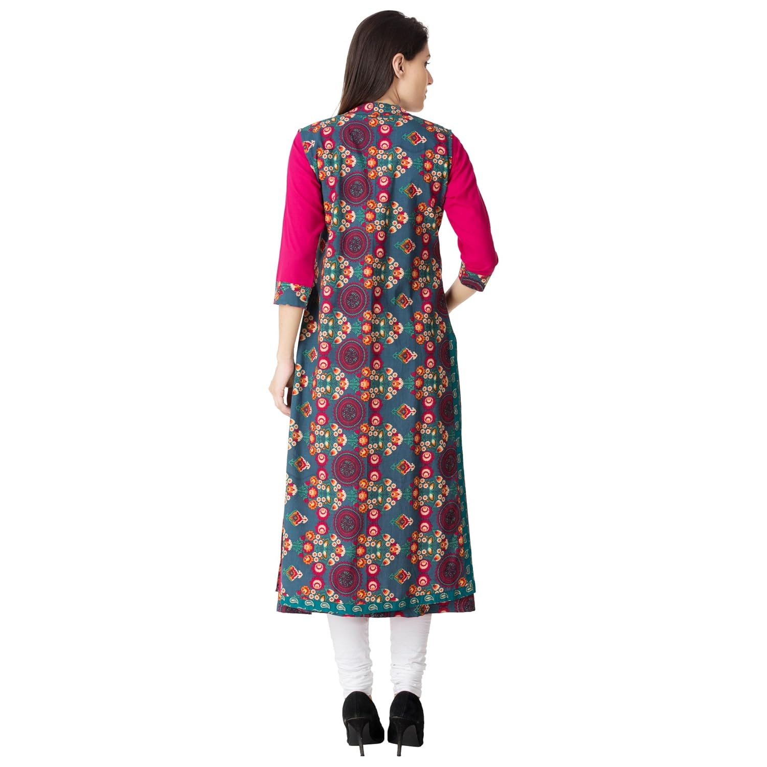 m&d women's cotton printed double layer kurti