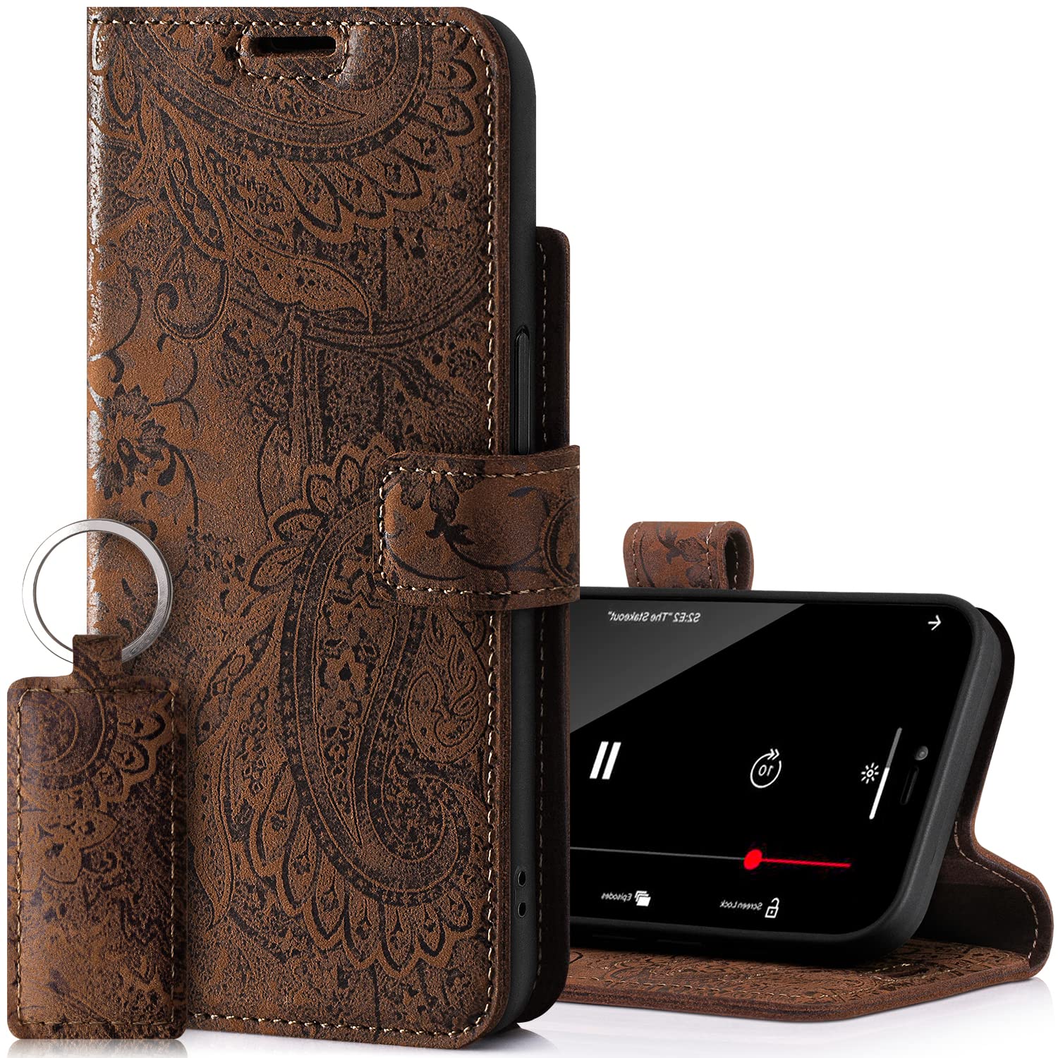 SURAZO Leather Wallet Mobile Phone Case Compatible with Apple iPhone 14 - Flip & Fold Smartphone Case with Stand, RFID Blocker, Magnet Closure, 3 Slots for Bank Cards - Handcrafted European Leather