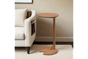 Klabelle Side Table with Pedestal - Adjustable Height C Shaped End Tables for Small Spaces, Couch, Bedside, Living Room, 14x14x26 Inch TV Tray Round Stand for Drink, Snack, Coffee - Brown