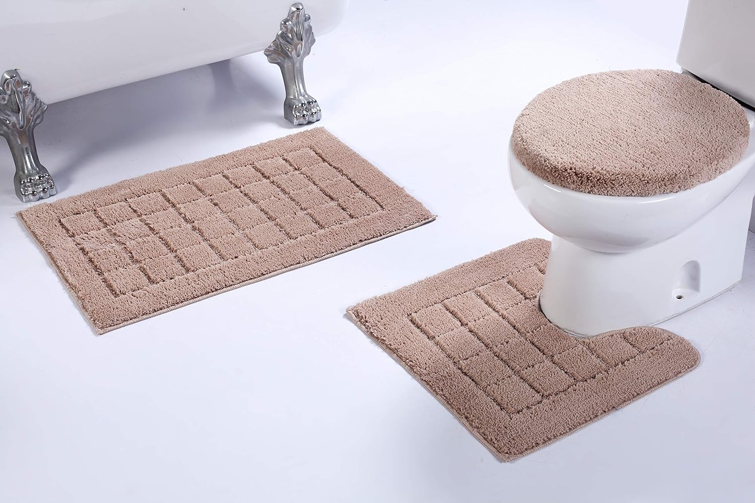 3pc Square Pattern Non Slip Bath Rug Set for Bathroom U