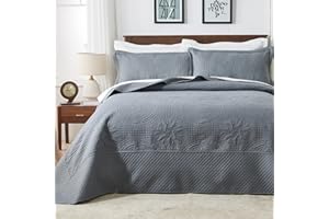 Qucover King Bedspreads Oversized 120"x120" Dark Grey - California King Quilt Sets, Lightweight Summer Soft Microfiber Bed Coverlet Super King (1 Cal King Gray Quilt, 2 Pillow Shams)