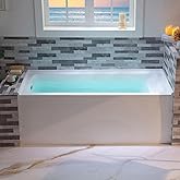 WOODBRIDGE 60" Acrylic Rectangular Alcove Soaking Bathtub in White with Left Drain, Brushed Nickel pop-up Drain Included, LB428-L