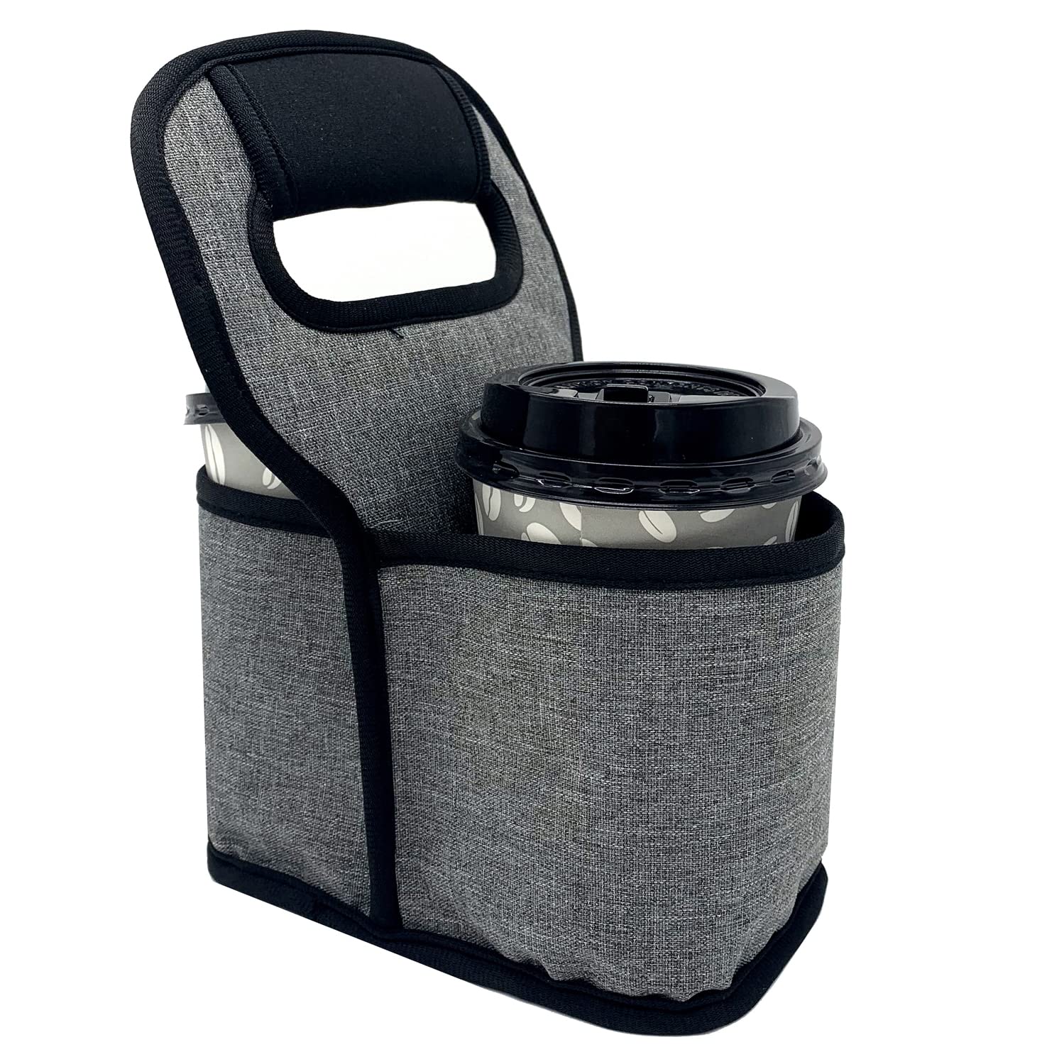 KOSTOO Portable Drink Carrier and Reusable Coffee Cup Holder for Hot or Cold Drinks, On-The-go Water Bottle Cup Caddy with Adjustable Elastic Fastening Strap, Gray (Gray-2 Pockets)