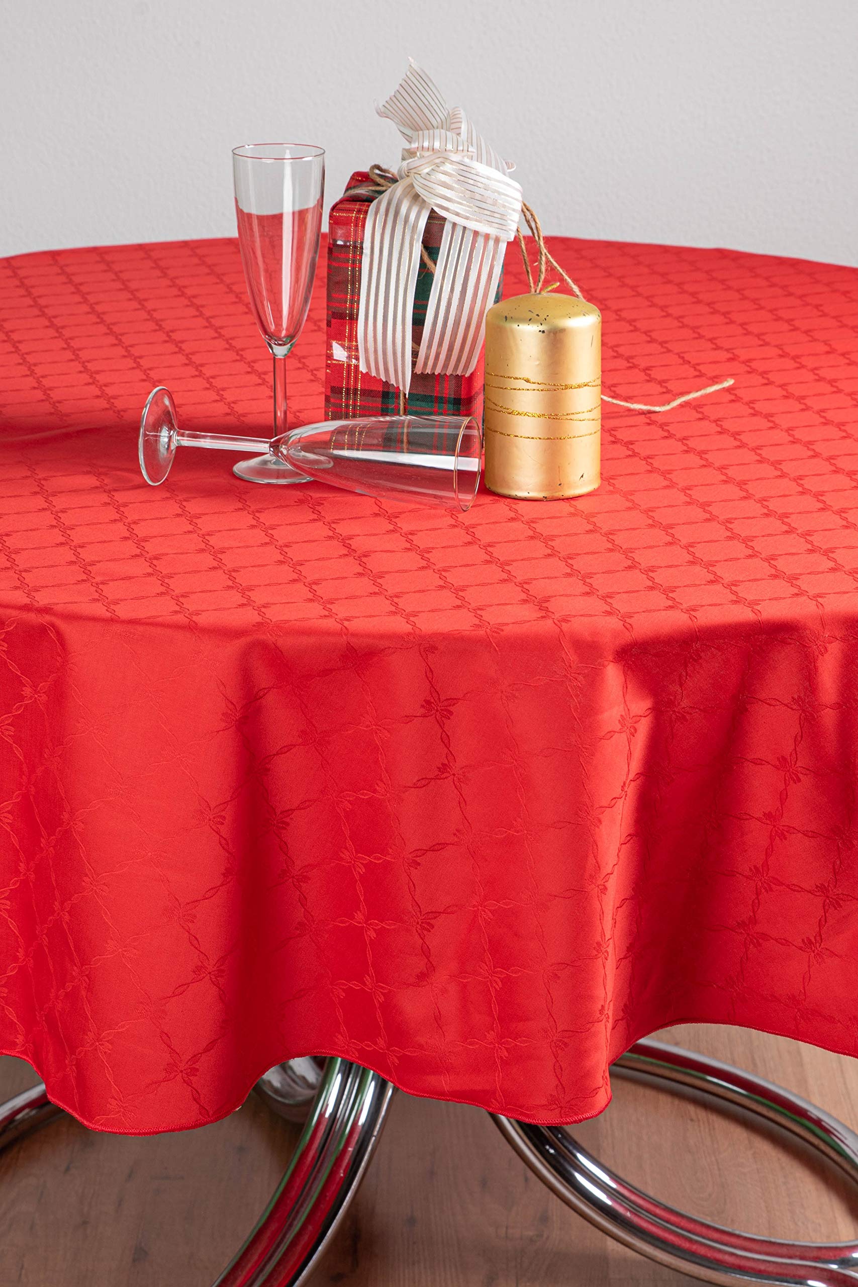 ESSE HOME -Round Tablecloth – Red Jacquard Fabric Pure Cotton- PONZA (0/140, T)