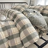 VM VOUGEMARKET Teen Boys Comforter Set Twin XL Green Plaid Gingham Down Comforter with 2 Pillowcases,Modern Cozy Bedding Quilt Set 68"x90"