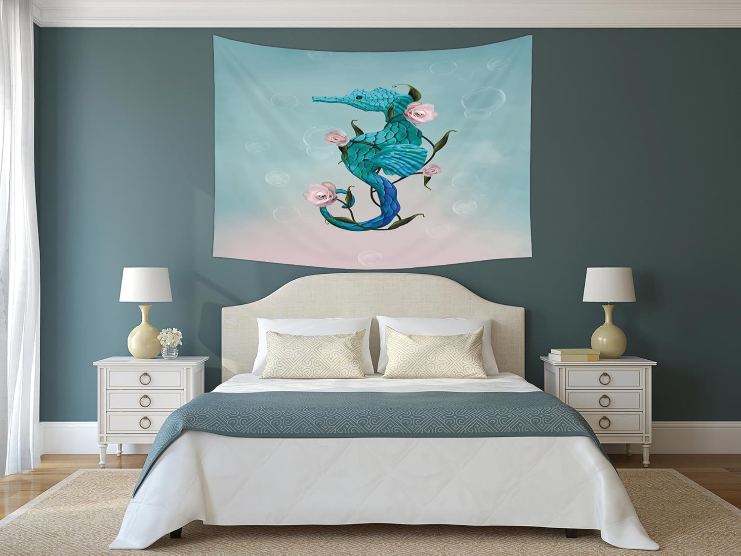 Iprint Polyester Tapestry Wall Hanging Surrealistic Seahorse