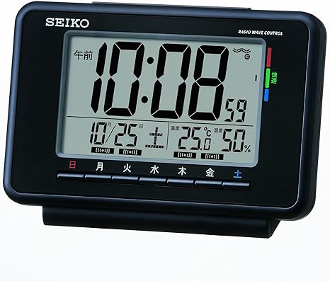 Amazon Co Jp セイコー クロック 目覚まし時計 電波 デジタル ウィークリー アラーム カレンダー 快適度 温度 湿度 表示 黒 Sq775k Seiko ホーム キッチン