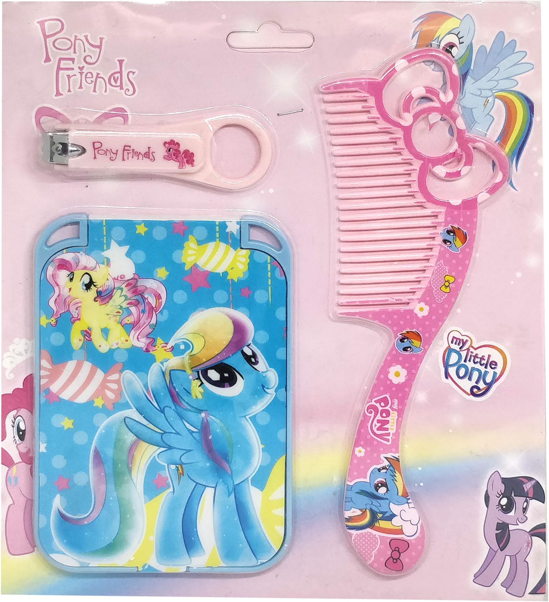 Jiada My Little Pony Grooming Set Nail Clipper, Comb and Mirror Set - Birthday Gift for Girls