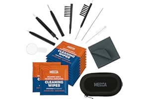 MEDCA Hearing Aid Cleaning Kit - 20 Piece Tool Set with Case, 10 Hearing Aid Cleaner Wipes, and Magnifying Glass for Hearing Aids, Earbuds, Headphones, Ear Molds, Amplifiers & Small Electronics