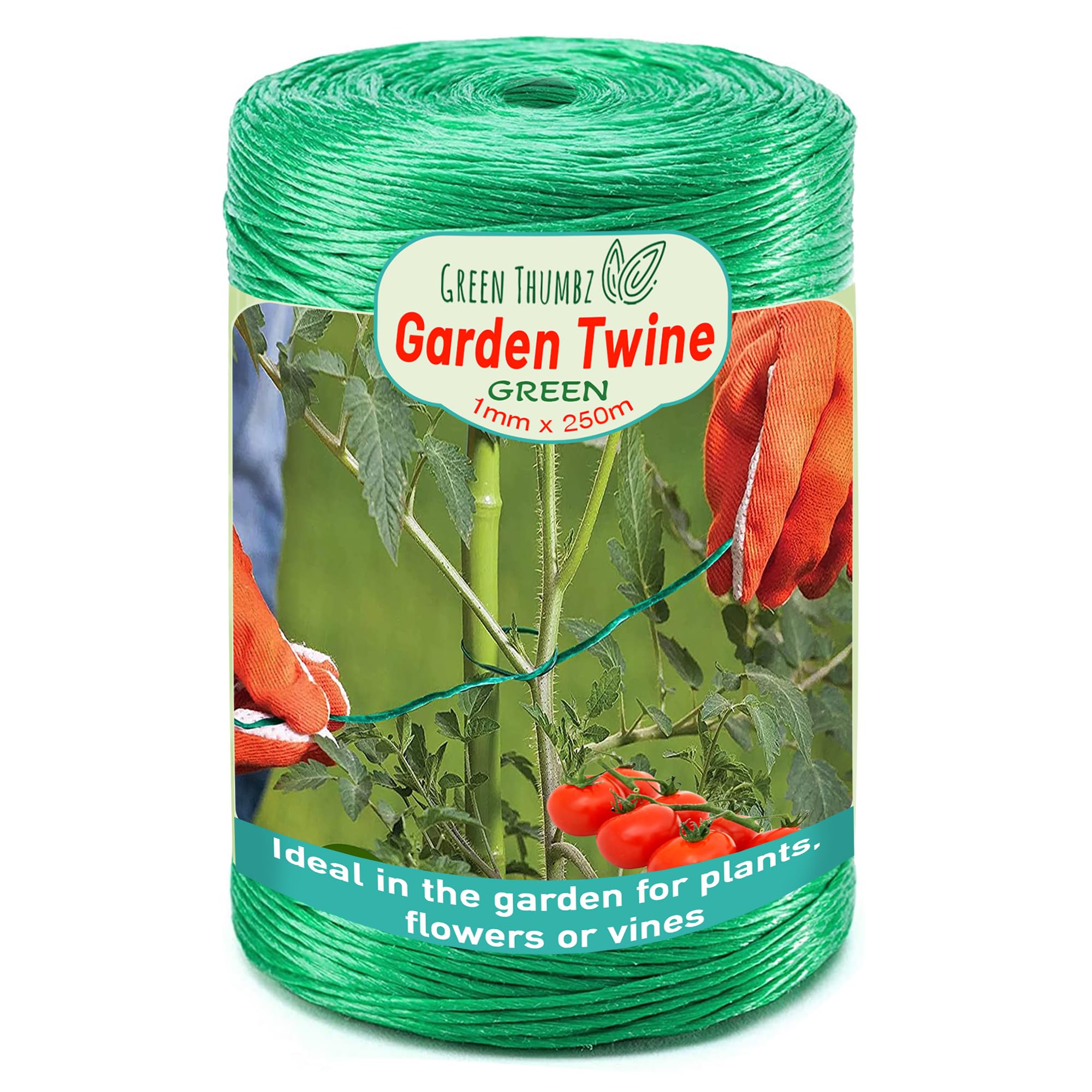 Green Thumbz Green Garden String - 250m x 1mm Heavy Duty Polypropylene twine for Plant Support, Wrapping, Tying and Gardening - Strong, Reusable, Rot-free and Weatherproof Green Garden Twine