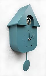 SPRING LIFE Cuckoo Clock Wall Chalet Modern Bird Tweeting Chime Grey Blue view 3