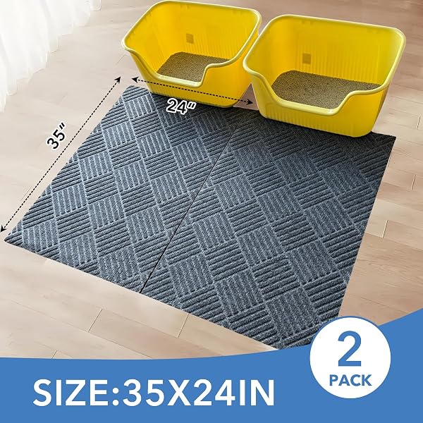 2 PACK CAT LITTER MAT,LARGE LITTER TRAPPING MAT,| WASHABLE LITTER BOX MAT, LEAK-RESISTANT, NON-SLIP BACKING,QUICK DRY,CUT TOFIT,SIZE 35”X24′