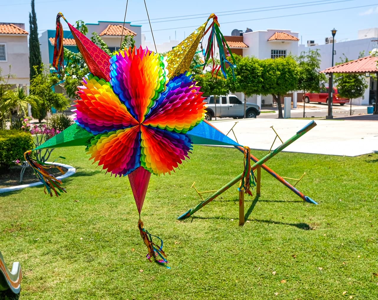 Mexican Star Pinata Festive Rainbow Colorful Pinatas Party Decorations 32 Inch Authentica Birthday Pinata for Kids Birthday Party Dia de Los Muertos Big Mixed Colors Foldable Pinata, 5 de Mayo