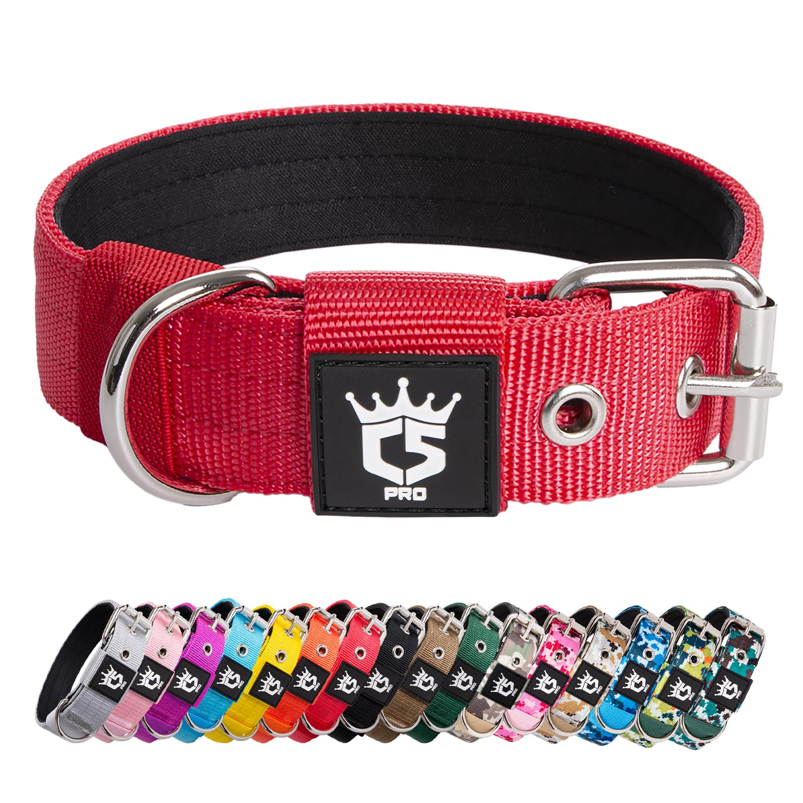 TSPRO Heavy Duty Tactical Dog Collar 1.25" Wide, Padded Dog Collar with Metal Buckle, Adjustable for Walking Training Outdoor for Small Dogs (Red, S)