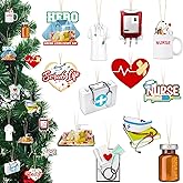 36 Pcs Christmas Nurse Ornament Tray Life Medicine Uniform Stethoscope First Aid Ornament Kit Nurse Appreciation Gifts Xmas Tree Decoration Gift for Christmas Tree Decor