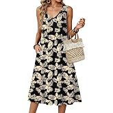 Zeagoo Women Summer Casual Dresses 2026 Sleeveless Midi Pleated Tank Sundress with Pockets V Neck A Line Swing Tshirt Dress