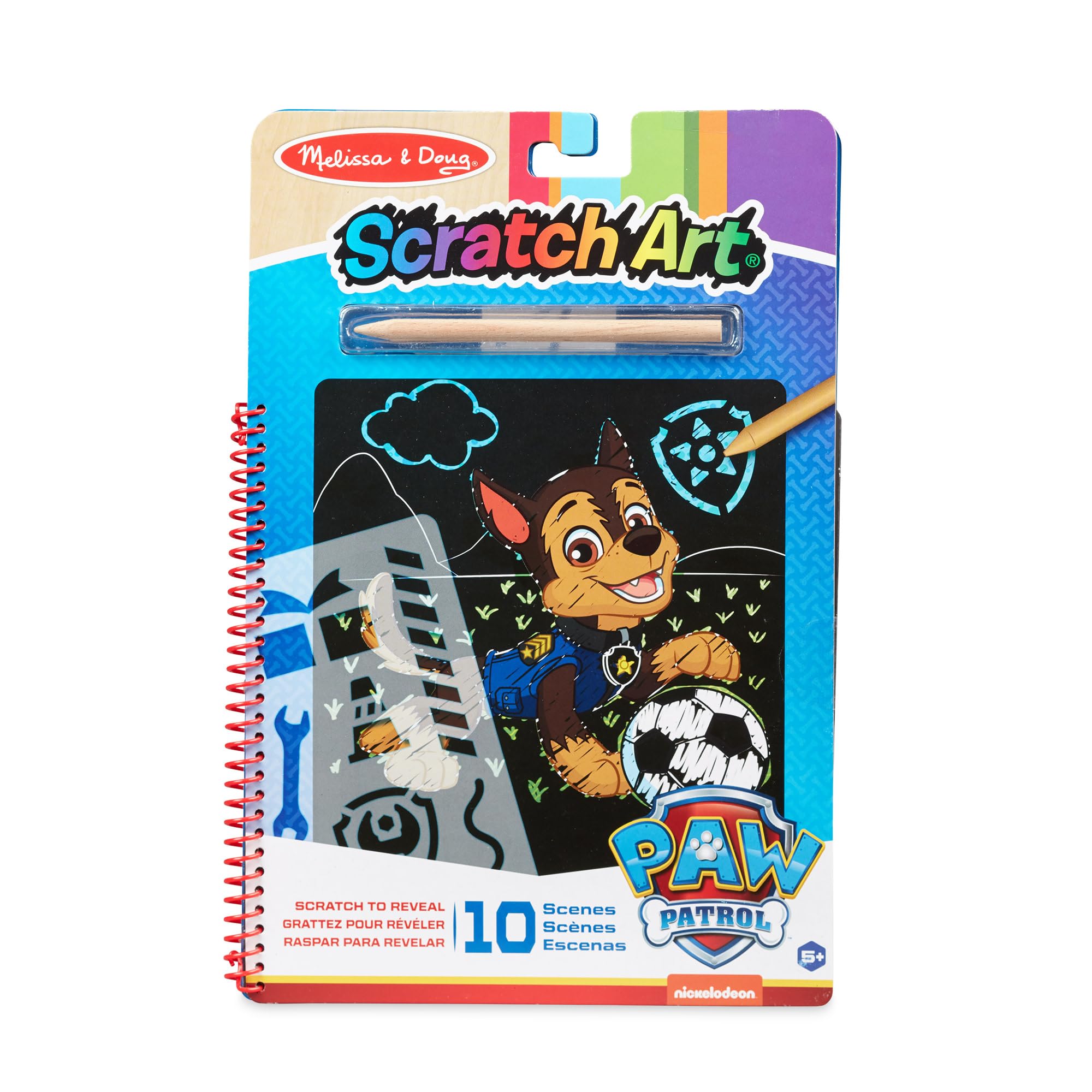 Melissa & Doug PAW Patrol Scratch Art Pad - Chase Multicolor Reveal Travel Activity Pad, 33259
