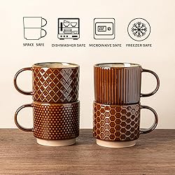 GBHOME 12 OZ Stackable Coffee Mugs, Ceramic Coffee