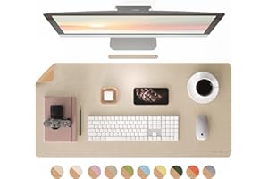 RENMTURE Dual-Sided Large Desk Pad, Faux Leather Natural Cork Mouse pad, Desk Accessories Protector, for Office and Home Work (Golden,36"x17")