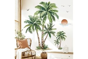 wondever Large Palm Tree Wall Stickers Tropical Plants Coconut Tree Peel and Stick Wall Art Decals for Living Room Bedroom So