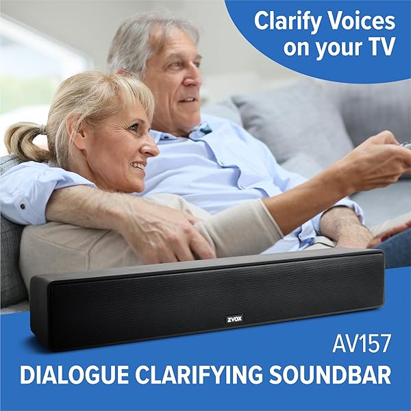 ZVOX DIALOGUE CLARIFYING SOUND BAR – PATENTED HEARING TECHNOLOGY, ACCUVOICE TV SOUND BAR WITH 12 LEVELS OF VOICE BOOST, 17″ HOME THEATER TV SPEAKERS, IDEAL FOR SMART TVS – AV157 BLACK