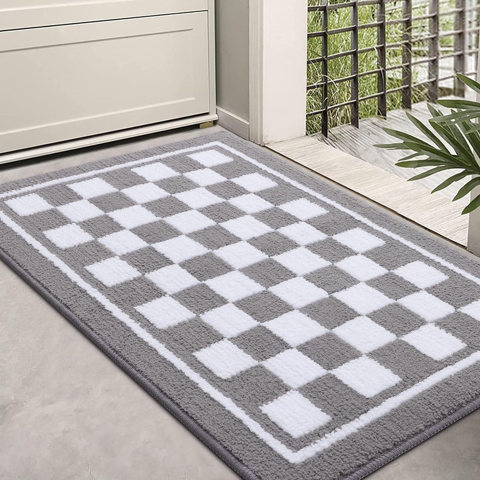 smiry Door Matts Indoor, Super Absorbent Entrance Door Mat, Machine Washable Inside Doormat, Low-Profile Dirt Trapper Mat, Non-Slip Floor Mat for Front Back Door, Muddy Paws, 60 x 90 cm - Grey