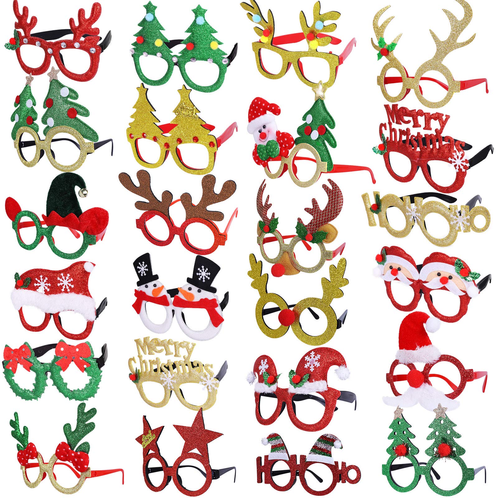 Max Fun 24pcs Christmas Glitter Party Glasses Frames with 24 Designs Decorations Accessories for Christmas Party Favors Holiday Favors (One Size Fits All)