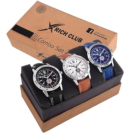 Rich Club Combo Of 3 Professional Analog White Blue Black Dial Watch For Men And Boys (27-Tmx-Blu~Orn~Blk)