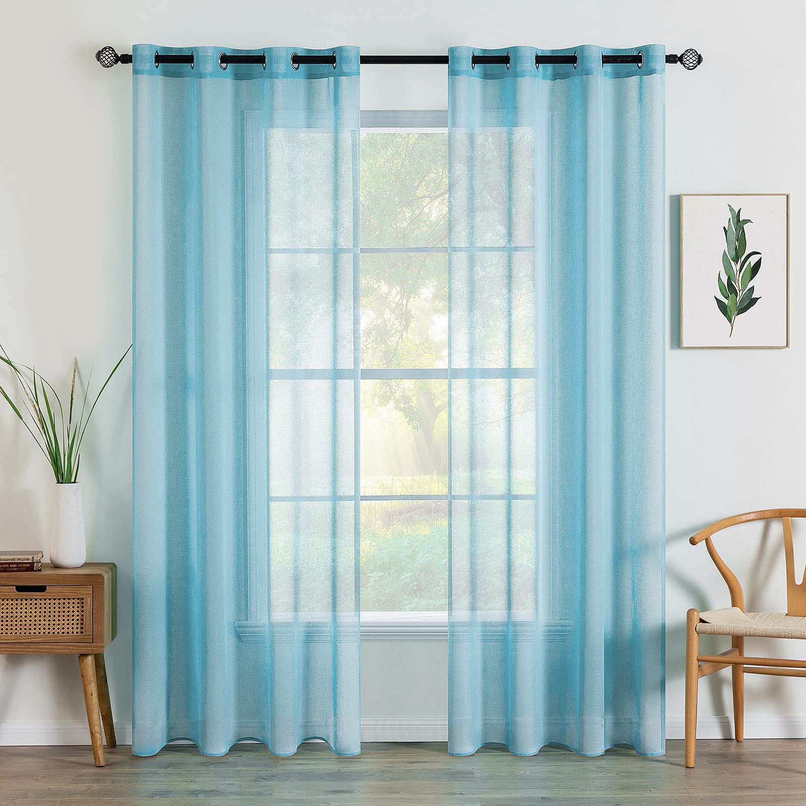 MIULEE 2 Panels Sheer Window Curtains Elegant Window Voile Panels Drapes Treatment for Bedroom Living Room 55" Wx110 L Grommet Top Sky Blue