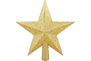 Livder 8 Inches Christmas Tree Top Crown Glitter Star Decoration (Golden)