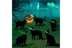 DUNFACK 6 Pcs Black Cat Halloween Decorations Plastic Yard Signs with Double-Sided Printing,Halloween Decorations Outdoor, Scary Silhouette with Glow in Dark Eyes for Outdoor Yard Lawn Garden Halloween Decor