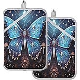 ARGTILDN Butterfly Pot Holders Set of 2 for Kitchen Heat Resistant Potholders Soft Oven Hot Pads with Pockets for Countertop Home Cooking Baking 7"x9.8"