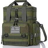 Tactical Lunch Box for Men, Expandable Large Insulated Lunch Bag for Adult, Heavy Duty Double Deck Lunch Cooler Bag with Shoulder Strap, Leakproof Soft Lunch Pail with American Flag - Green