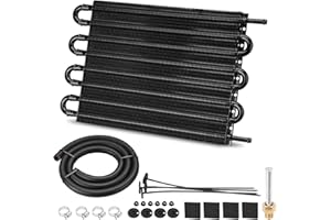 FILTERUP Upgrade 8 Pass Aluminium Transmission Oil Cooler, 5/16" Universal 8 Rows Tube and Fin Cooler Kit Engine with Hose Mounting