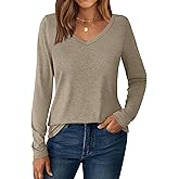GKBK V Neck Long Sleeve Shirts for Women Soft Basic Tee Fall and Winter Casual Tops Trendy Everyday Wear