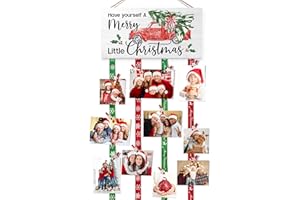 ASOULIN Christmas Card Holder Picture Frames Collage Christmas Card Display Wall Hanging Picture Board with 30 Photo Clips, Picture Holder Farmhouse Christmas Home Decor Bedroom Living Room Christmas Gifts