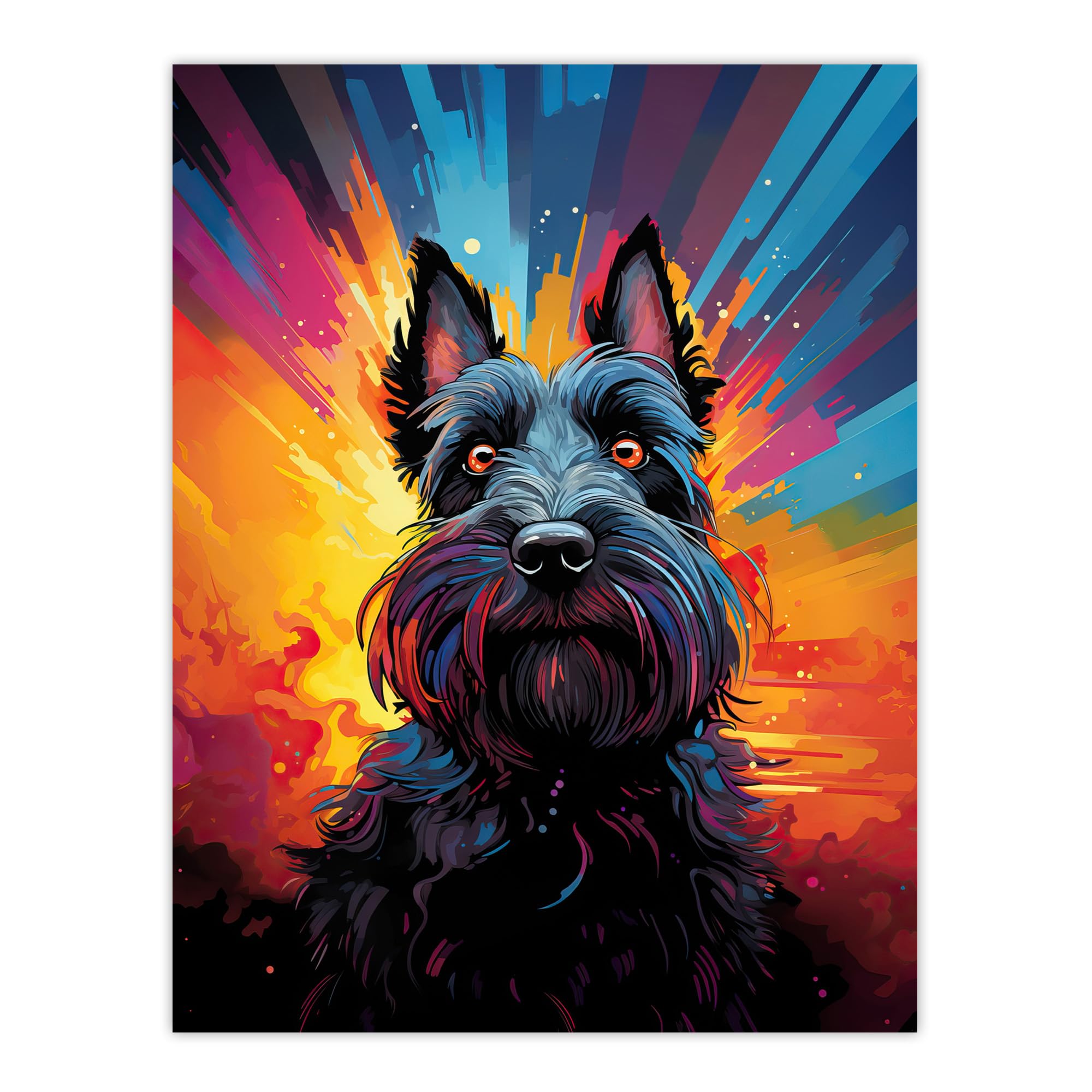 Artery8 Scotty Dog Scottish Terrier Dog Lover Gift Pet Portrait Vibrant Orange Purple Blue Artwork Painting Extra Large XL Wall Art Poster Print