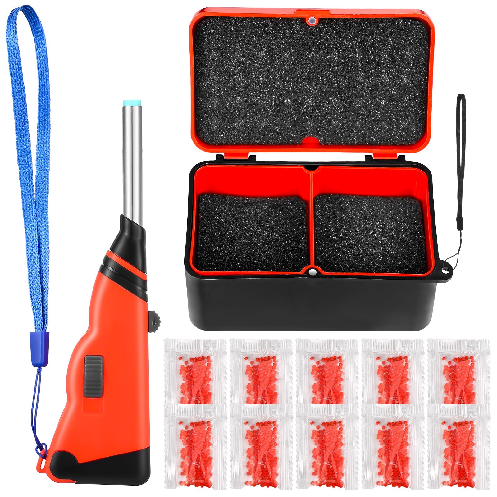 Photo 1 of 2002 Pcs Automatic Pellet Bander Tool Set Include 2000 Pcs Micro Bait Bands 1 Piece Magnetic Baits Clip 1 Piece Portable Red Worm Box for Fishing Terminal Tackle Match Coarse Fishing Accessories Kit
