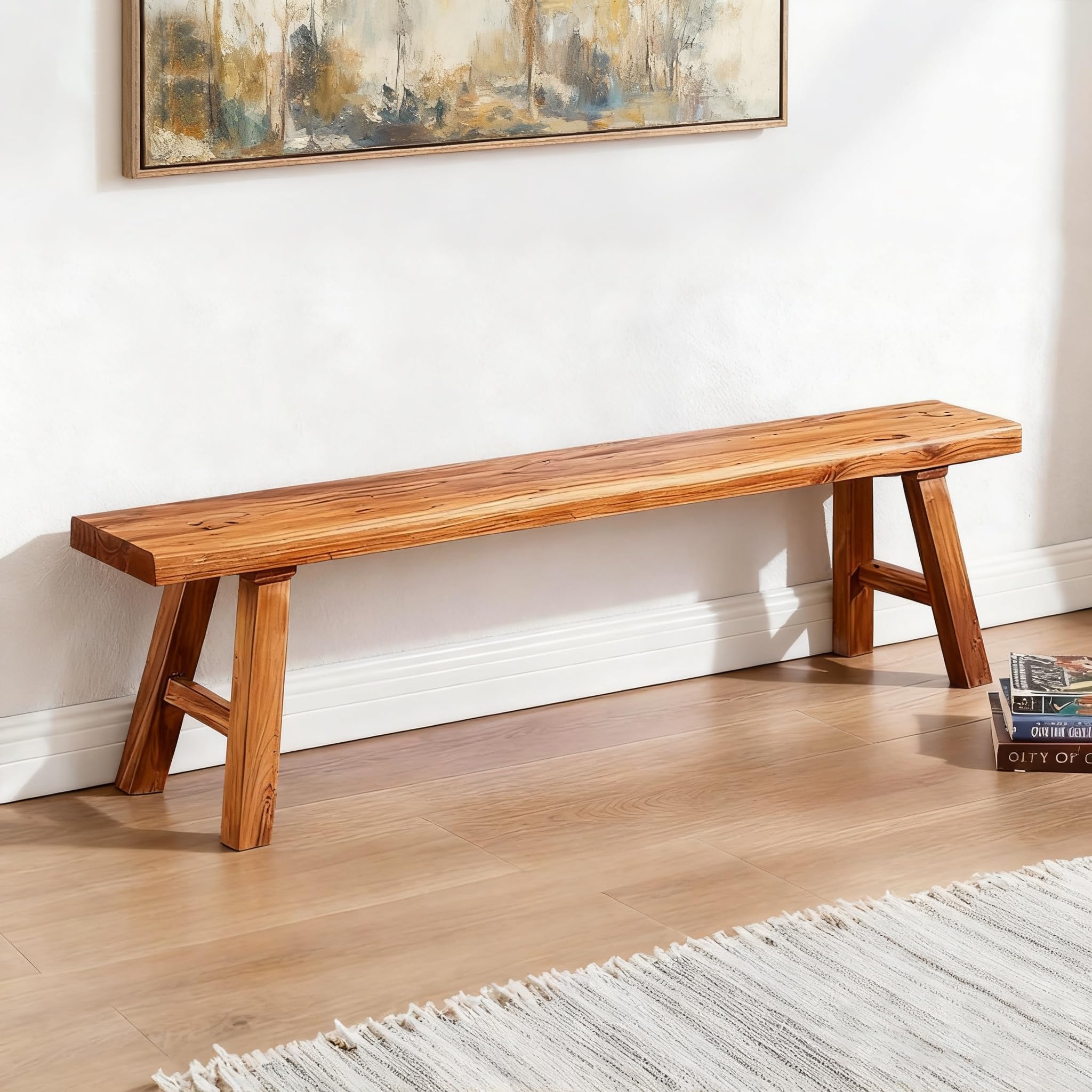 Photo 1 of Wood Bench Indoor, Rustic Farmhouse Narrow Entryway Bench with Solid Wood, Durable and Sturdy Skinny Benches For Dining Room, Kitchen Porch, End of Bed, Other Narrow Spaces (39.3 * 10.2 * 17.7)