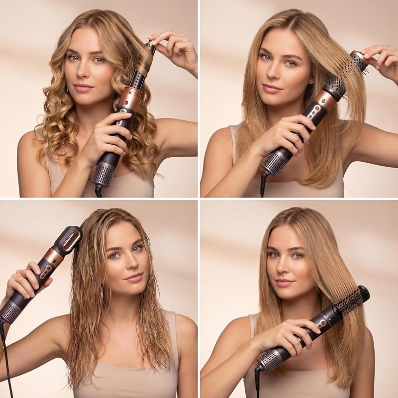 Airstyler Plus, Strumento di Styling 6 in 1 con Motore DC, 3 Livelli di Calore, 2 Velocita, Indicatore LED, 6 Accessori, Guanto e Custodia, 1000 W, 529215
