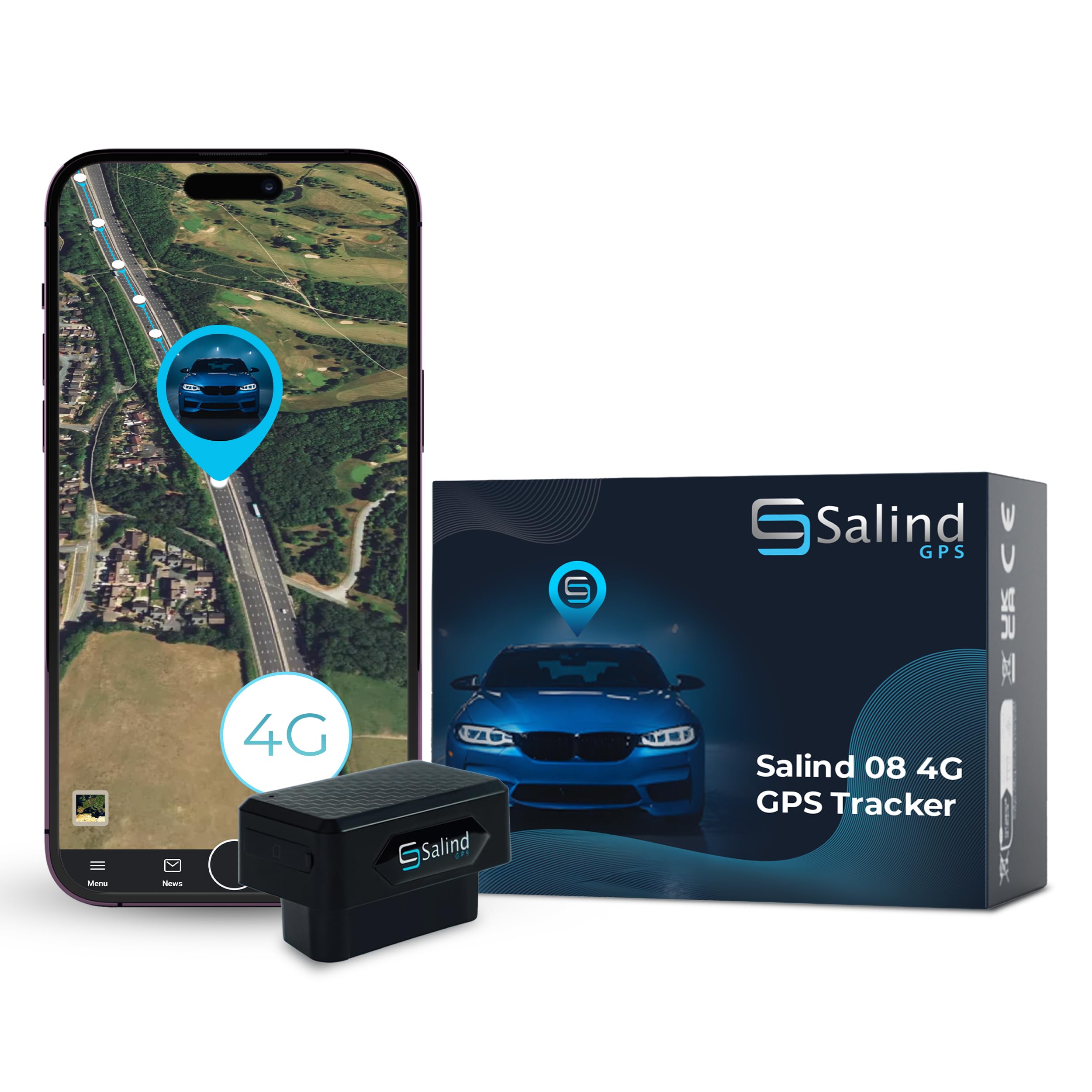 Salind GPS 4G LTE OBD 9-35V Fleet and Vehicle Tracker – Hidden Car, Truck, Trailer Locator with Real-Time Monitoring, Route History, Mileage, GeoFence, Compact Splash Proof Design, Fixed Connection