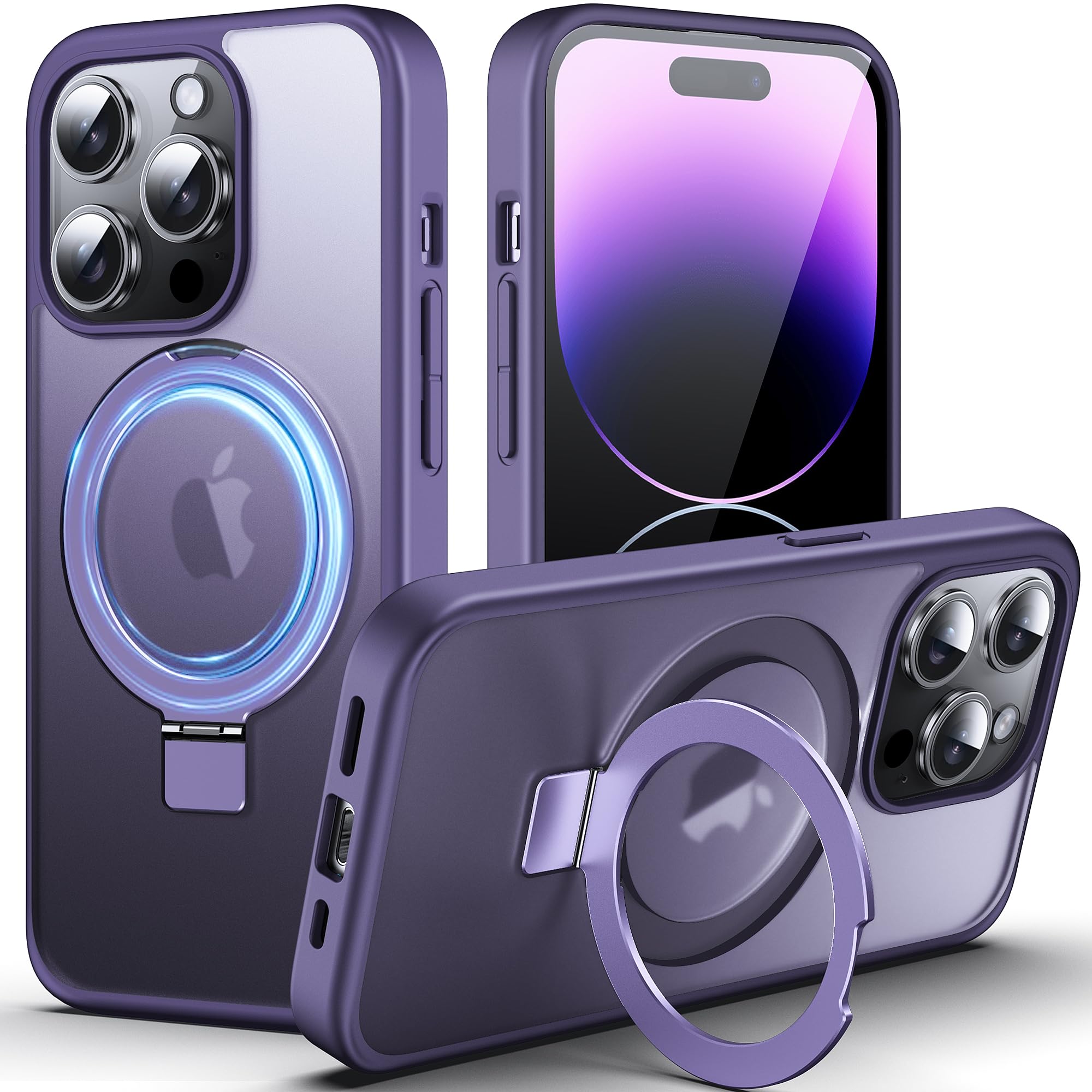 DASFOND Magnetic Designed for iPhone 14 Pro Case [Compatible with Mag-Safe] [Invisible Ring Kickstand] Slim Translucent Matte Shockproof Anti-Fingerprint Cover Case for iPhone 14 Pro 6.1", Purple — image 1