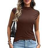 DCCISU Women's Sleeveless Turtlenecks Tank Tops 2026 Slim Fitted Blouses Stretchy Basic Casual Tee Shirts, X-Large Coffee