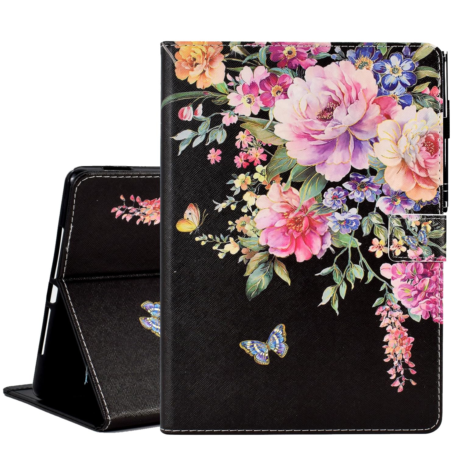 KEROM Case for iPad 6th/5th Generation, PU Leather Stand Folio Cover for iPad 9.7 inch/iPad Air 2/Air 1, with Auto Sleep/Wake, Pen Loop Holder, Card Slots - Flowers — image 1