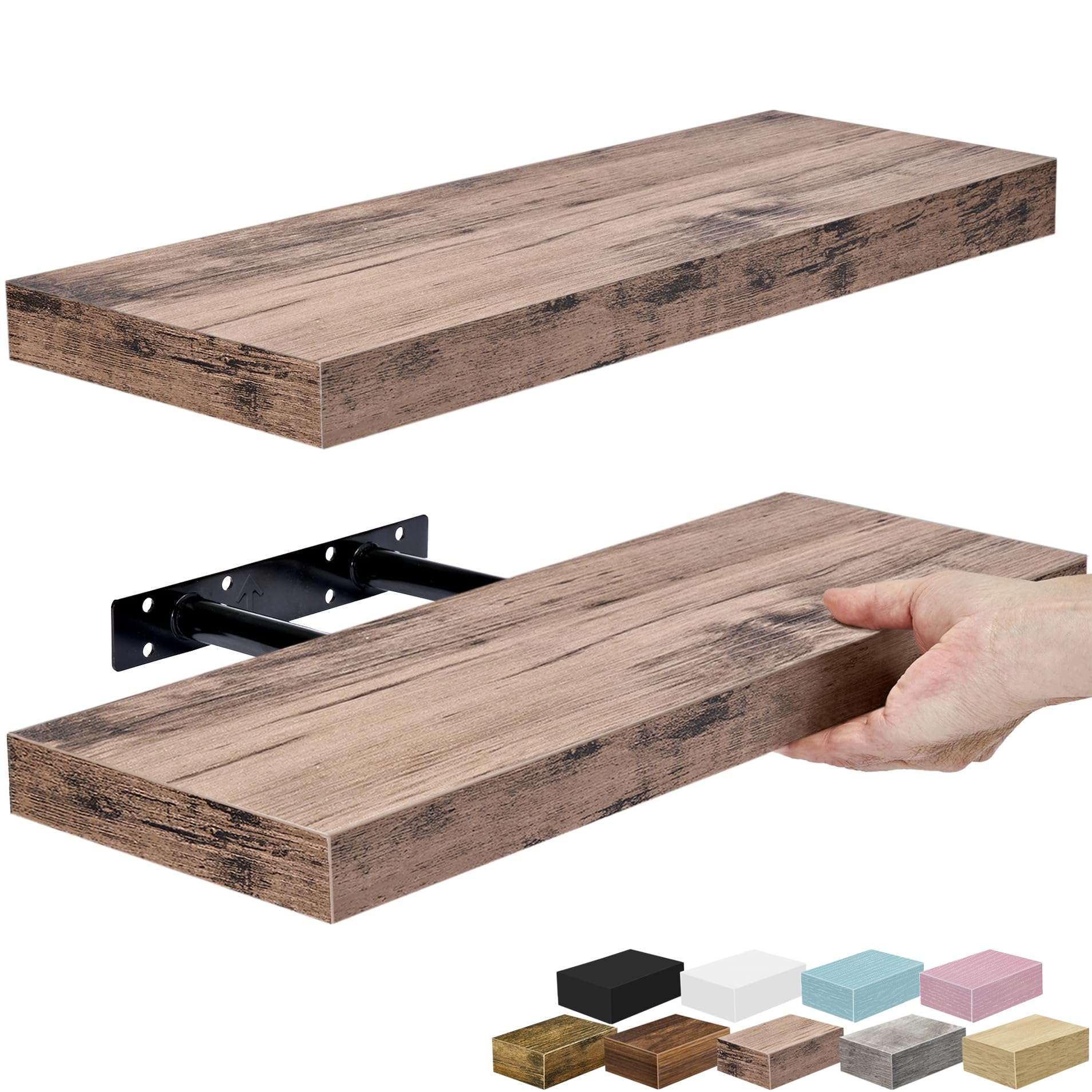 Sorbus Floating Shelves for Wall - Set Of 2 Rustic Wood Wall Shelves for Living Room, Kitchen, Bedroom, Bathroom Storage - 16" Book Shelf for Wall Decor, Home Decor, Farmhouse, Frames & Trophy Display
