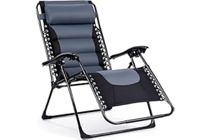 BACKYARD EXPRESSIONS PATIO · HOME · GARDEN Backyard Expressions Deluxe XL Padded Recliner Chair – Ergonomic Anti-Gravity Lounger with Folding Design, Side Tray, and Adjustable Headrest