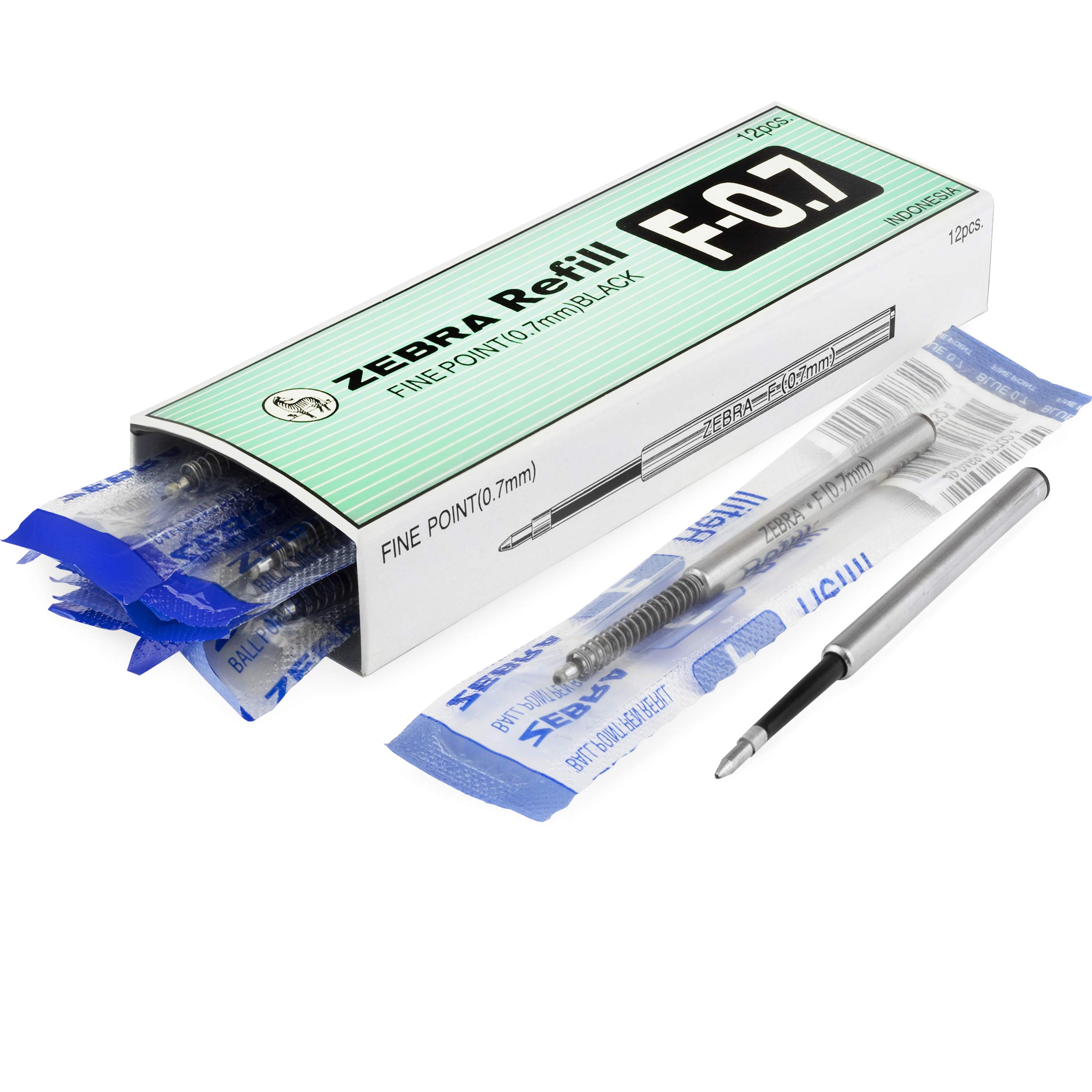 Zebra F-0.7mm Ballpoint Pen Refills - 0.7mm Fine Point - Black Ink - Pack of 12