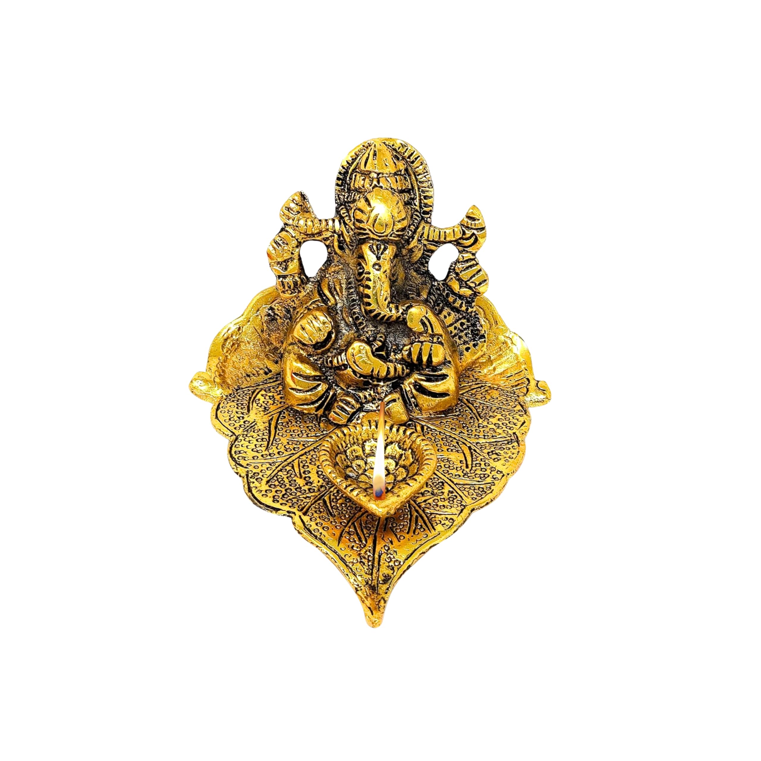 WC_Lord Ganesha idol with Diya Figurine for Home Temple mandir - Ganesh Statue for Ganesh Chaturthi - Hindu God Indian Pooja Decoration Item - Ganpati Idol for car