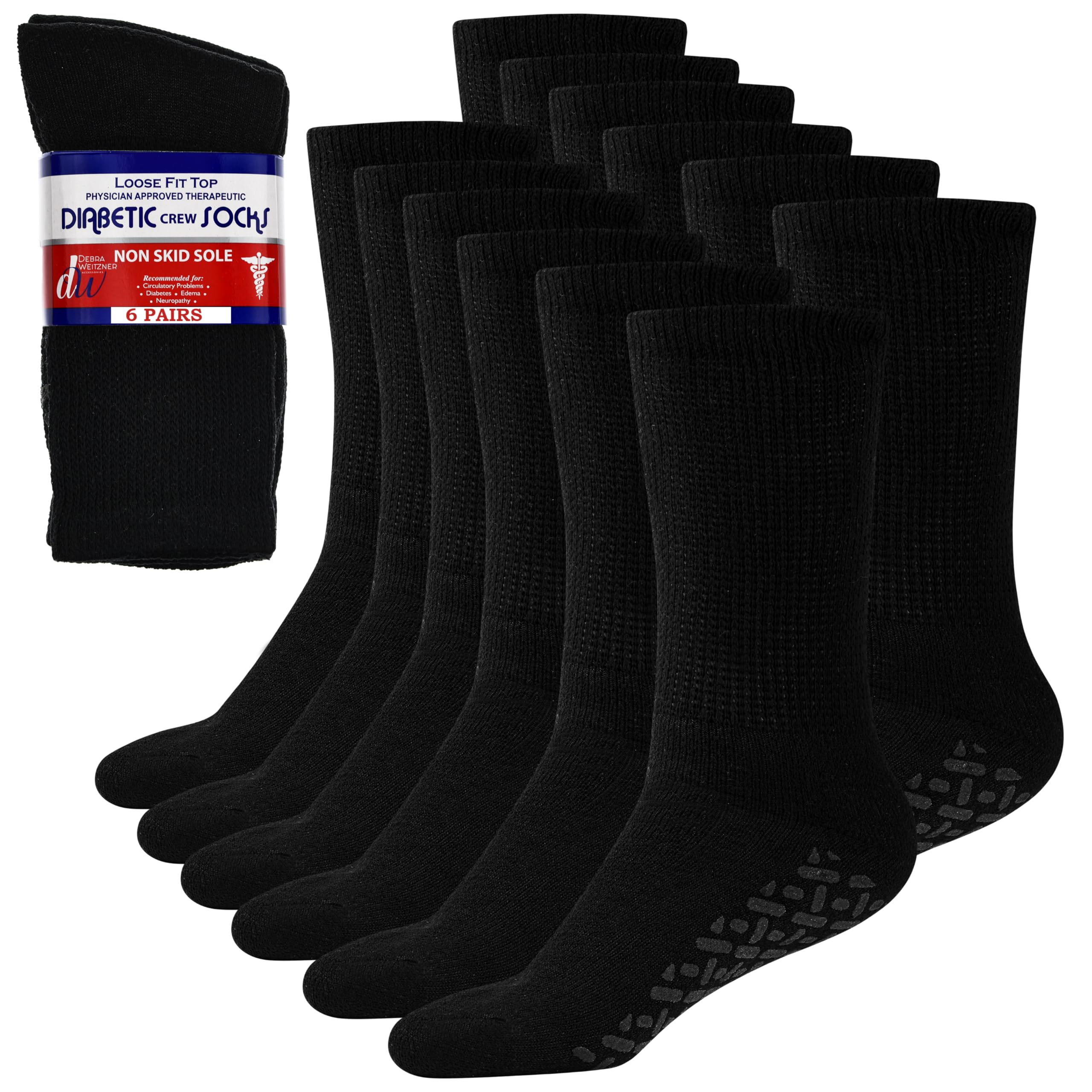 Photo 1 of Debra Weitzner 6 Pairs Non-Binding Loose Fit Sock - Non-Slip Diabetic Socks for Men and Women - Ankle Crew Black
