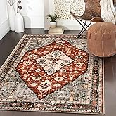 Lahome Boho Tribal Area Rug - 3x5 Red Rugs for Entryway, Bedroom Throw Rugs with Rubber Backing Washable, Vintage Non Slip Mat Soft Carpet for Office Kitchen Foyer Entrance Living Room